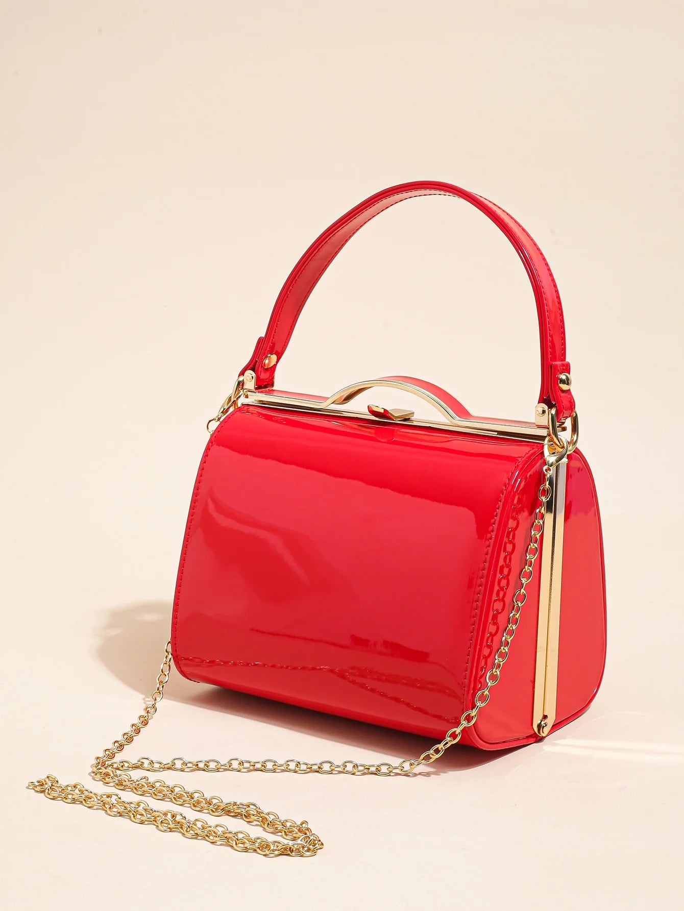 Casual Highlight Cute Simple Patent Pearlescent Leather Handheld Hard Shell Clip Dinner Bag Mssza
