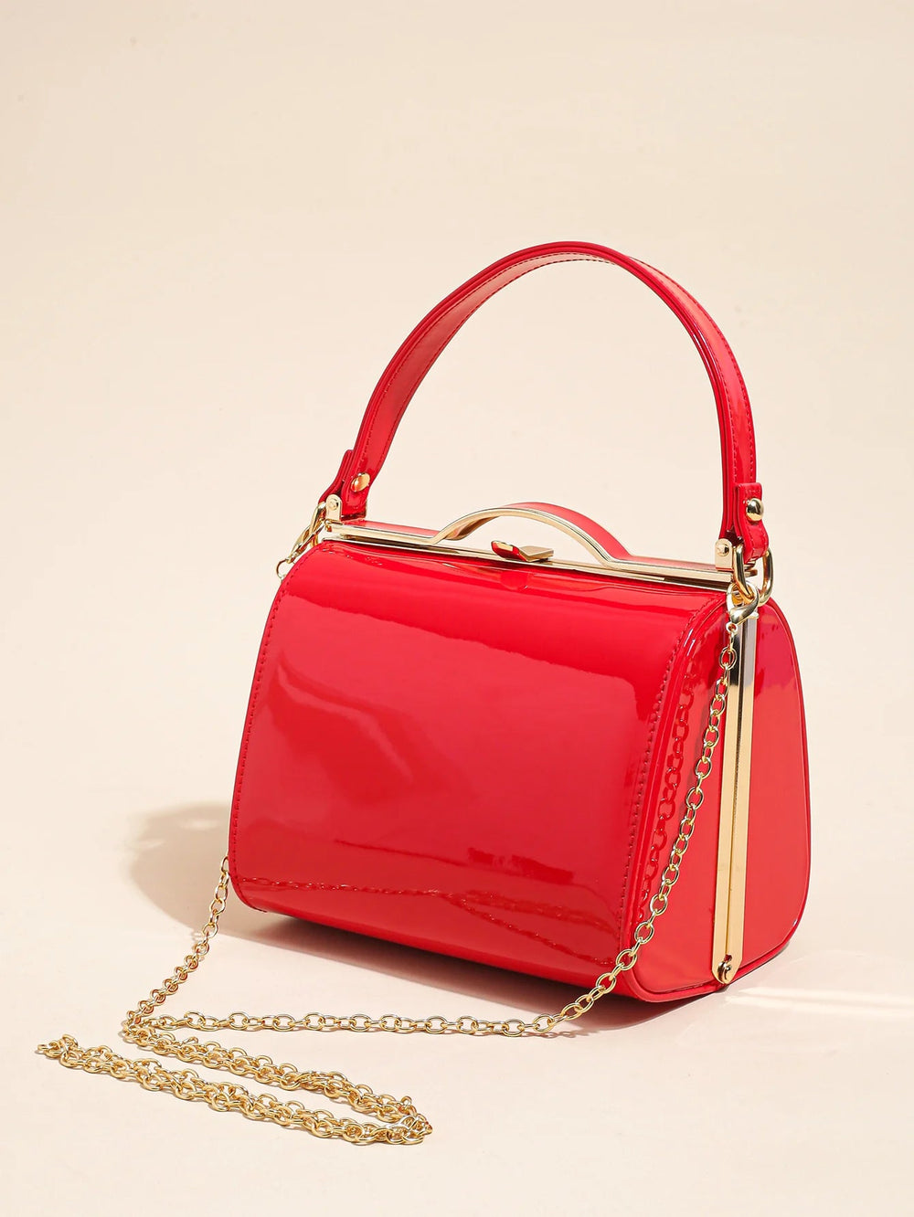 Casual Highlight Cute Simple Patent Pearlescent Leather Handheld Hard Shell Clip Dinner Bag Mssza