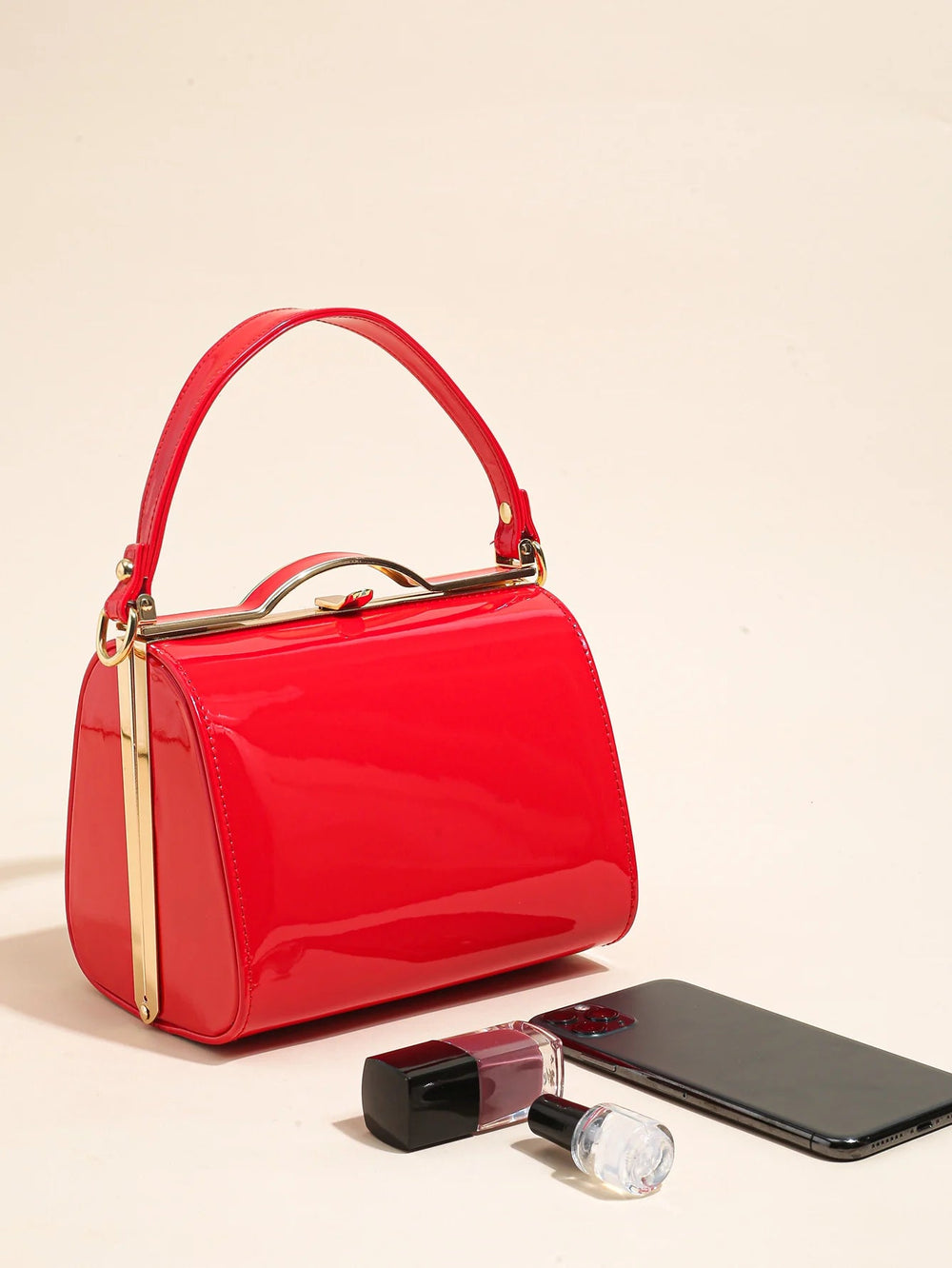 Casual Highlight Cute Simple Patent Pearlescent Leather Handheld Hard Shell Clip Dinner Bag Mssza