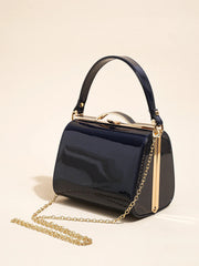 Casual Highlight Cute Simple Patent Pearlescent Leather Handheld Hard Shell Clip Dinner Bag Mssza