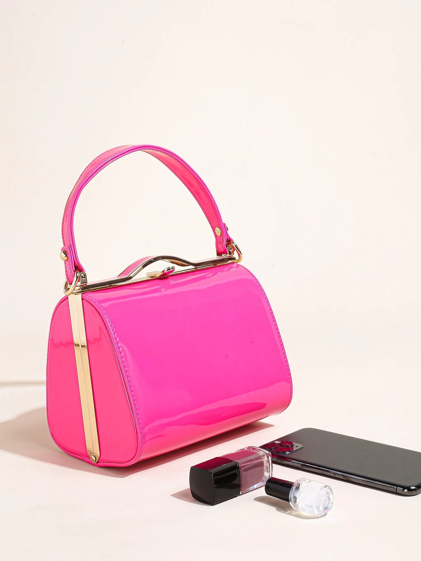 Casual Highlight Cute Simple Patent Pearlescent Leather Handheld Hard Shell Clip Dinner Bag Mssza