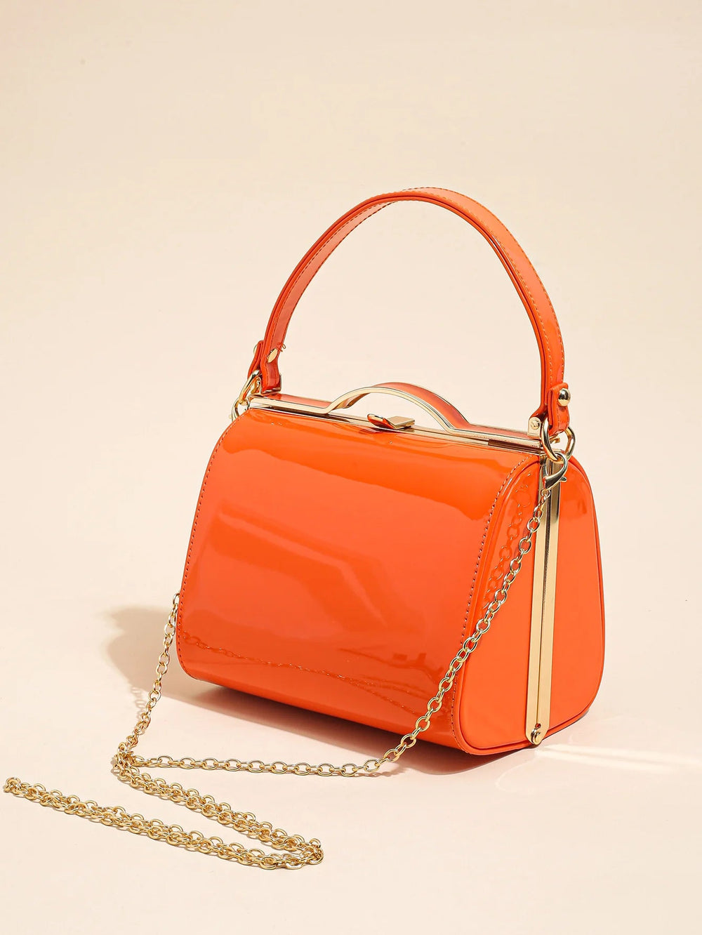 Casual Highlight Cute Simple Patent Pearlescent Leather Handheld Hard Shell Clip Dinner Bag Mssza