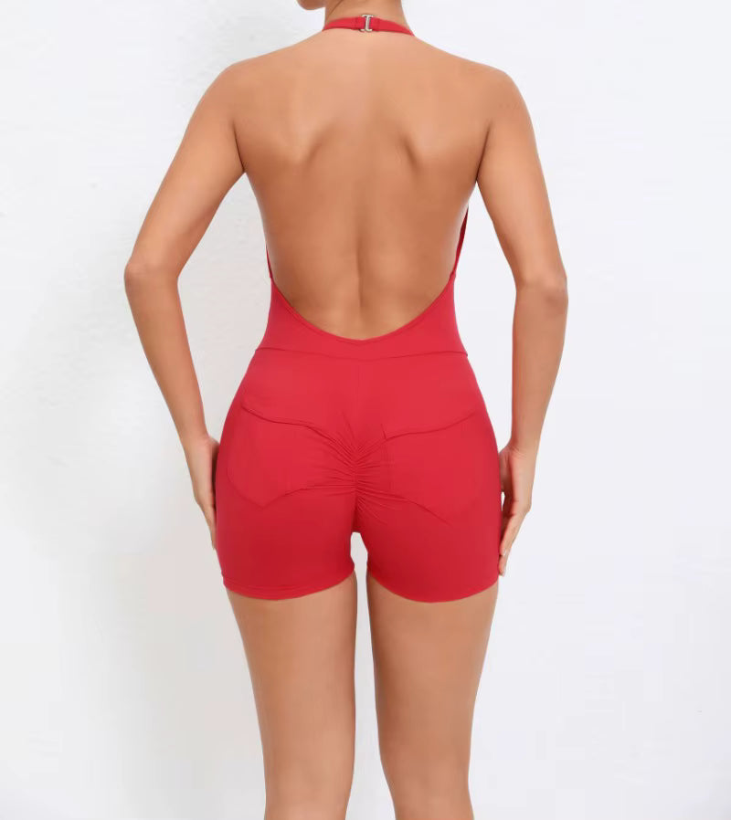 Hip-lifting Halter Pocket Tight Shorts Yoga Jumpsuits Mssza