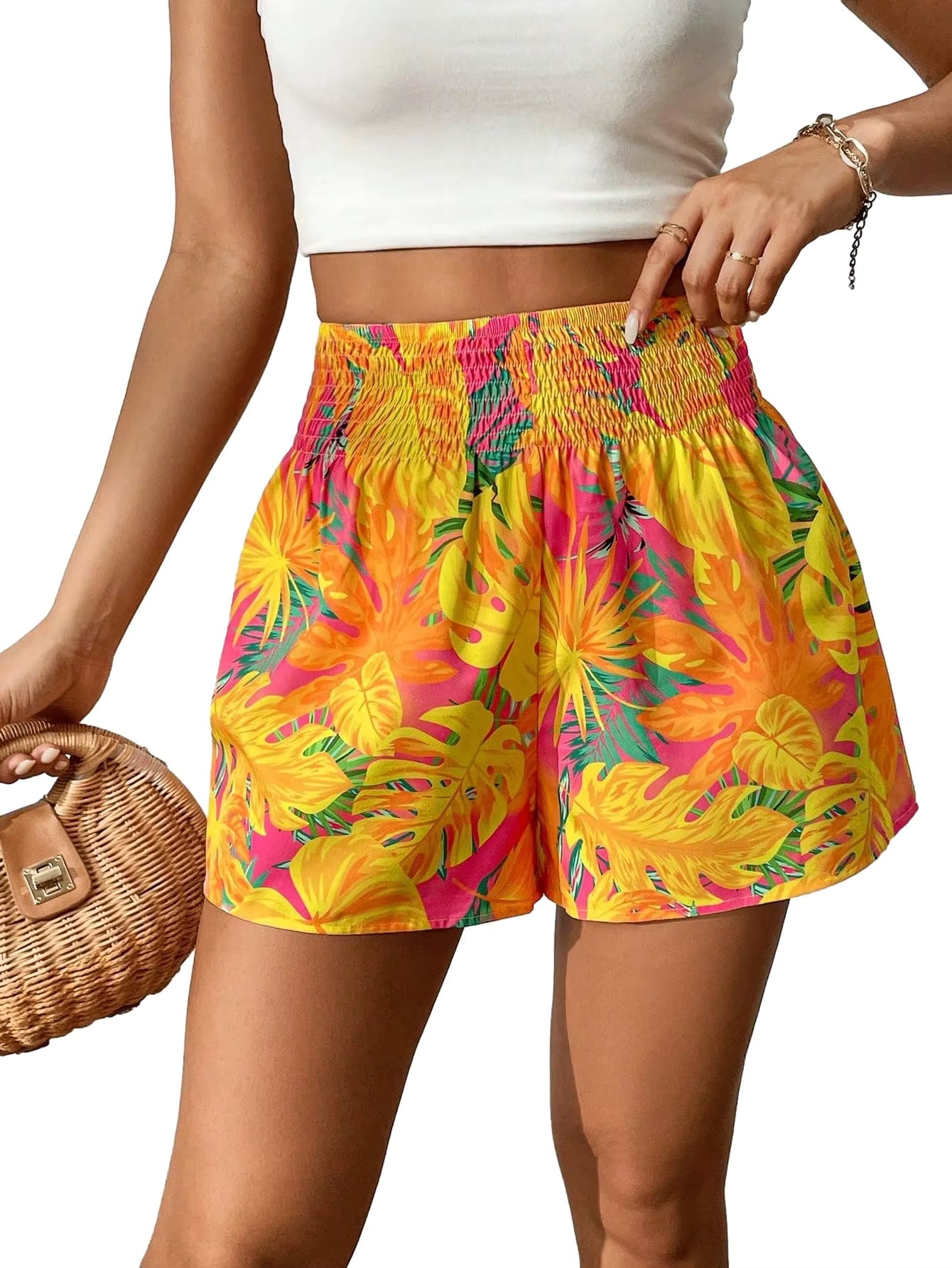 Casual Holiday Beach Tropical Floral Print waist Shirt Shorts Mssza