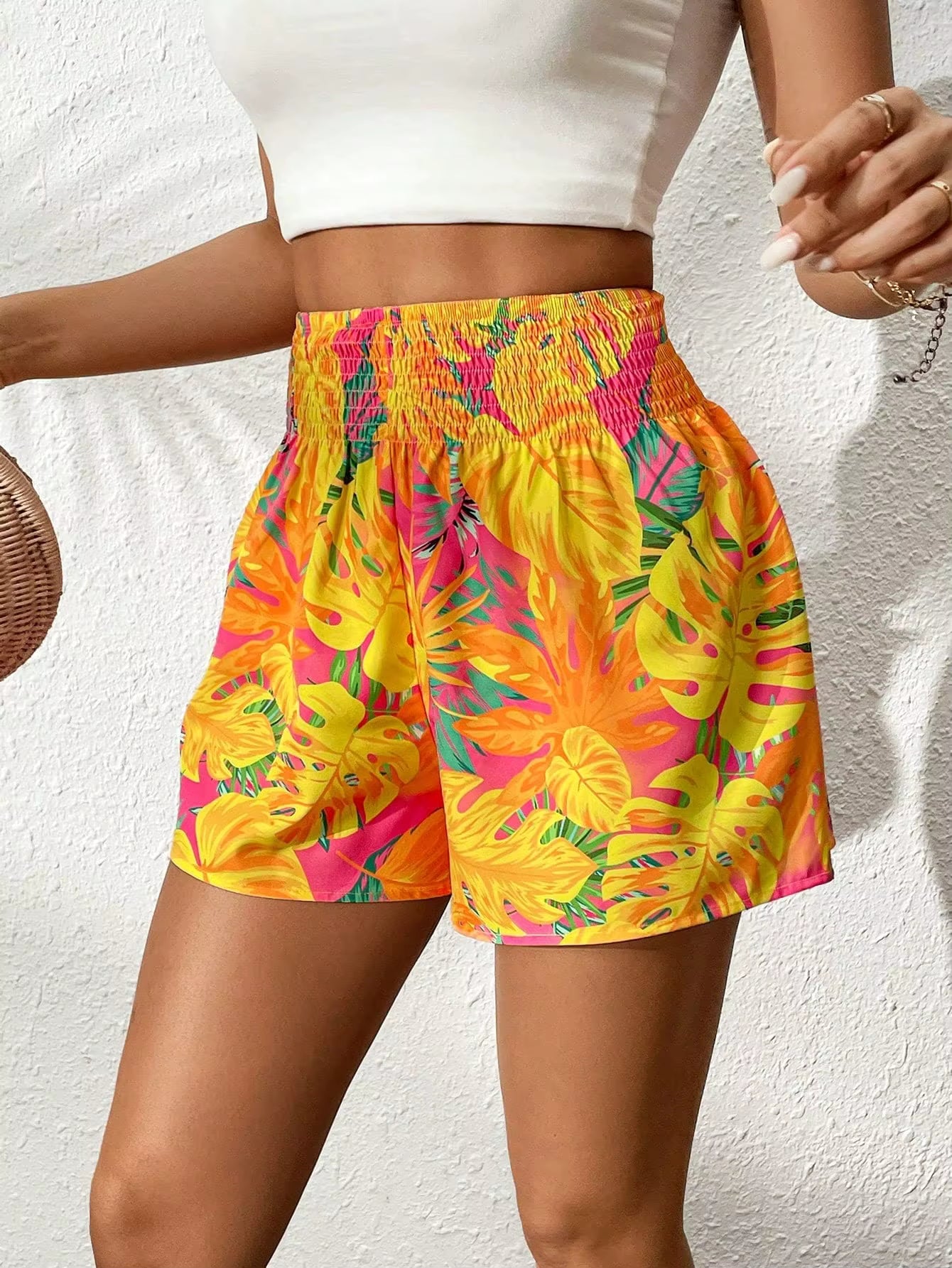 Casual Holiday Beach Tropical Floral Print waist Shirt Shorts Mssza