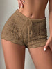 Casual Hollow Drawstring Open Waist Knitted Bikini Blocked Shorts Mssza