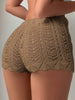 Casual Hollow Drawstring Open Waist Knitted Bikini Blocked Shorts Mssza