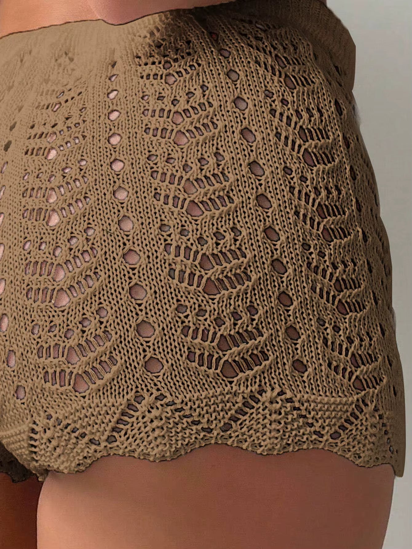 Casual Hollow Drawstring Open Waist Knitted Bikini Blocked Shorts Mssza