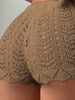 Casual Hollow Drawstring Open Waist Knitted Bikini Blocked Shorts Mssza