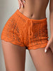 Casual Hollow Drawstring Open Waist Knitted Bikini Blocked Shorts Mssza