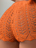 Casual Hollow Drawstring Open Waist Knitted Bikini Blocked Shorts Mssza