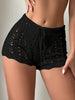 Casual Hollow Drawstring Open Waist Knitted Bikini Blocked Shorts Mssza