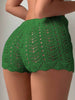 Casual Hollow Drawstring Open Waist Knitted Bikini Blocked Shorts Mssza