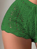 Casual Hollow Drawstring Open Waist Knitted Bikini Blocked Shorts Mssza