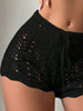 Casual Hollow Drawstring Open Waist Knitted Bikini Blocked Shorts Mssza