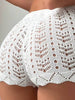 Casual Hollow Drawstring Open Waist Knitted Bikini Blocked Shorts Mssza