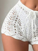 Casual Hollow Drawstring Open Waist Knitted Bikini Blocked Shorts Mssza