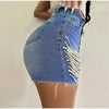 Casual Hollow Out High Waist Hip Package Slim Beading Denim Shorts Mssza