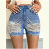 Casual Hollow Out High Waist Hip Package Slim Beading Denim Shorts Mssza