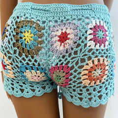 Casual Hollow Out Knit Crochet Swimsuit Cover Ups Beach Shorts Mssza