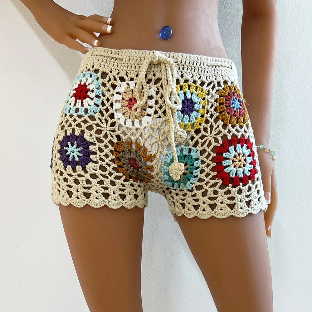 Casual Hollow Out Knit Crochet Swimsuit Cover Ups Beach Shorts Mssza