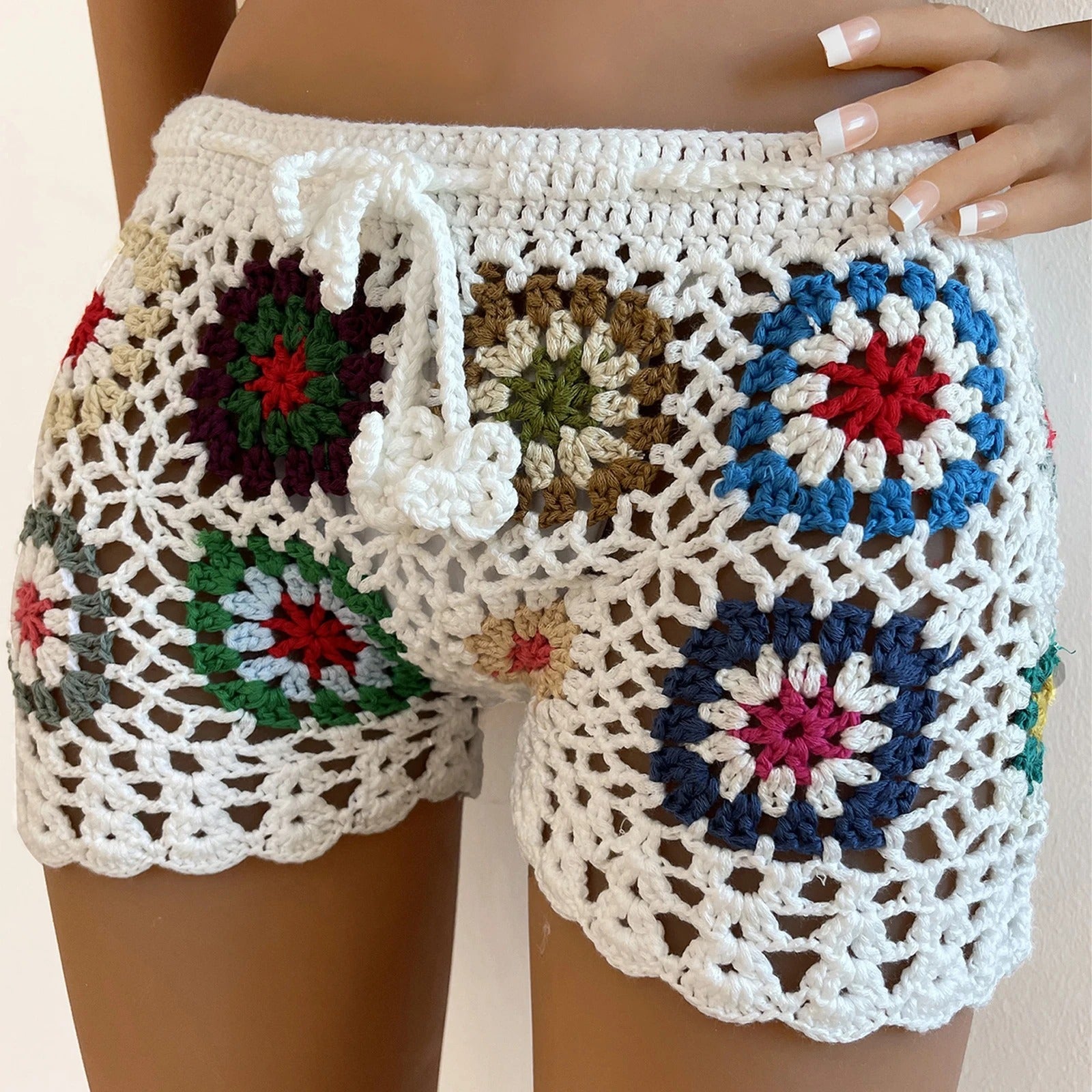 Casual Hollow Out Knit Crochet Swimsuit Cover Ups Beach Shorts Mssza