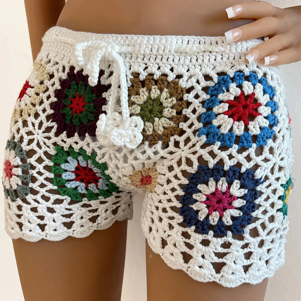 Casual Hollow Out Knit Crochet Swimsuit Cover Ups Beach Shorts Mssza