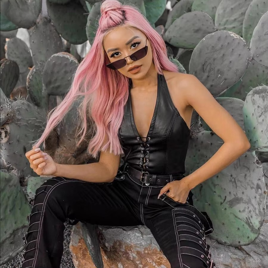 Casual Hollow Out Punk Style Backless PU Leather Crop Top Mssza