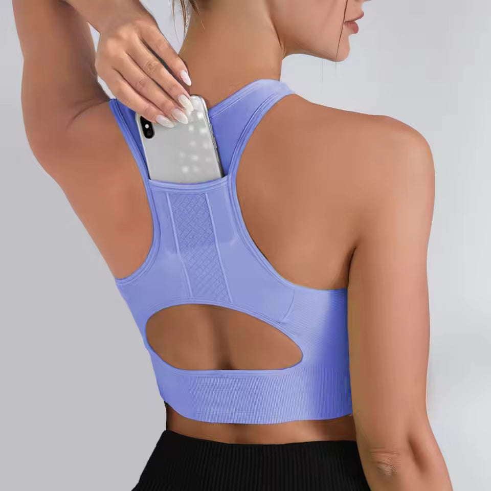 Casual Hollow Yoga Running With Phone Pocket Fitness Sports Bra Mssza