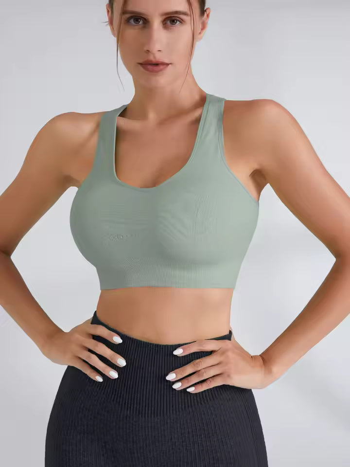 Casual Hollow Yoga Running With Phone Pocket Fitness Sports Bra Mssza
