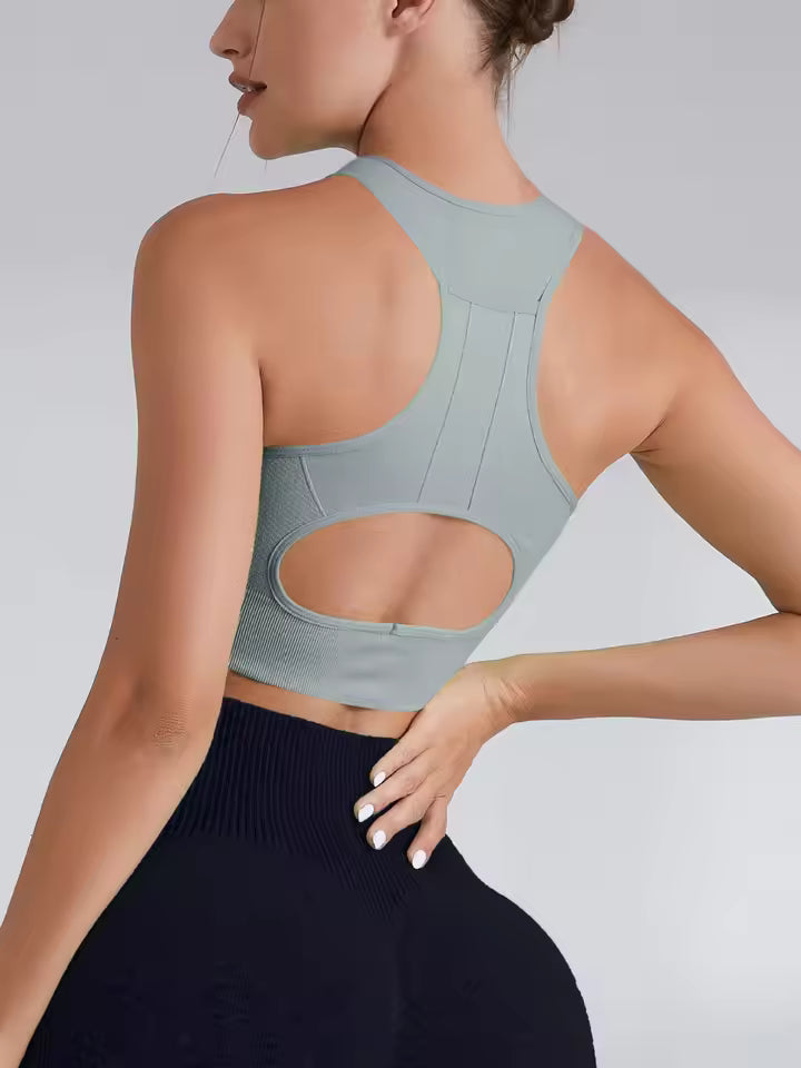 Casual Hollow Yoga Running With Phone Pocket Fitness Sports Bra Mssza