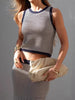Casual Hook hollow Knit Striped High Waist Skirt And Crop Top Two Pieces Set Mssza