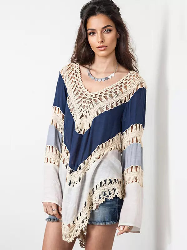 Casual Irregular Hem Cover-up Long Sleeve Boho Tops Mssza