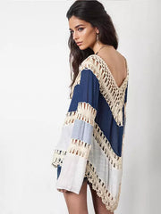 Casual Irregular Hem Cover-up Long Sleeve Boho Tops Mssza
