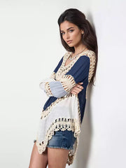 Casual Irregular Hem Cover-up Long Sleeve Boho Tops Mssza