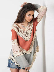 Casual Irregular Hem Cover-up Long Sleeve Boho Tops Mssza