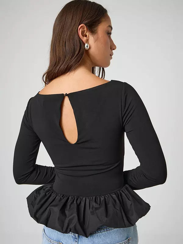 Casual Jewel Ruffled Long Sleeve Party Dating Crop Top Mssza