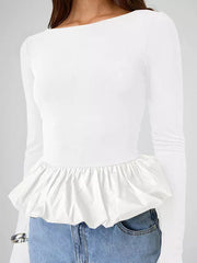 Casual Jewel Ruffled Long Sleeve Party Dating Crop Top Mssza