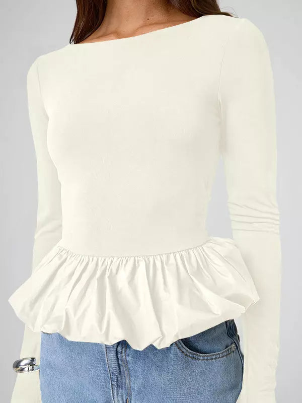 Casual Jewel Ruffled Long Sleeve Party Dating Crop Top Mssza