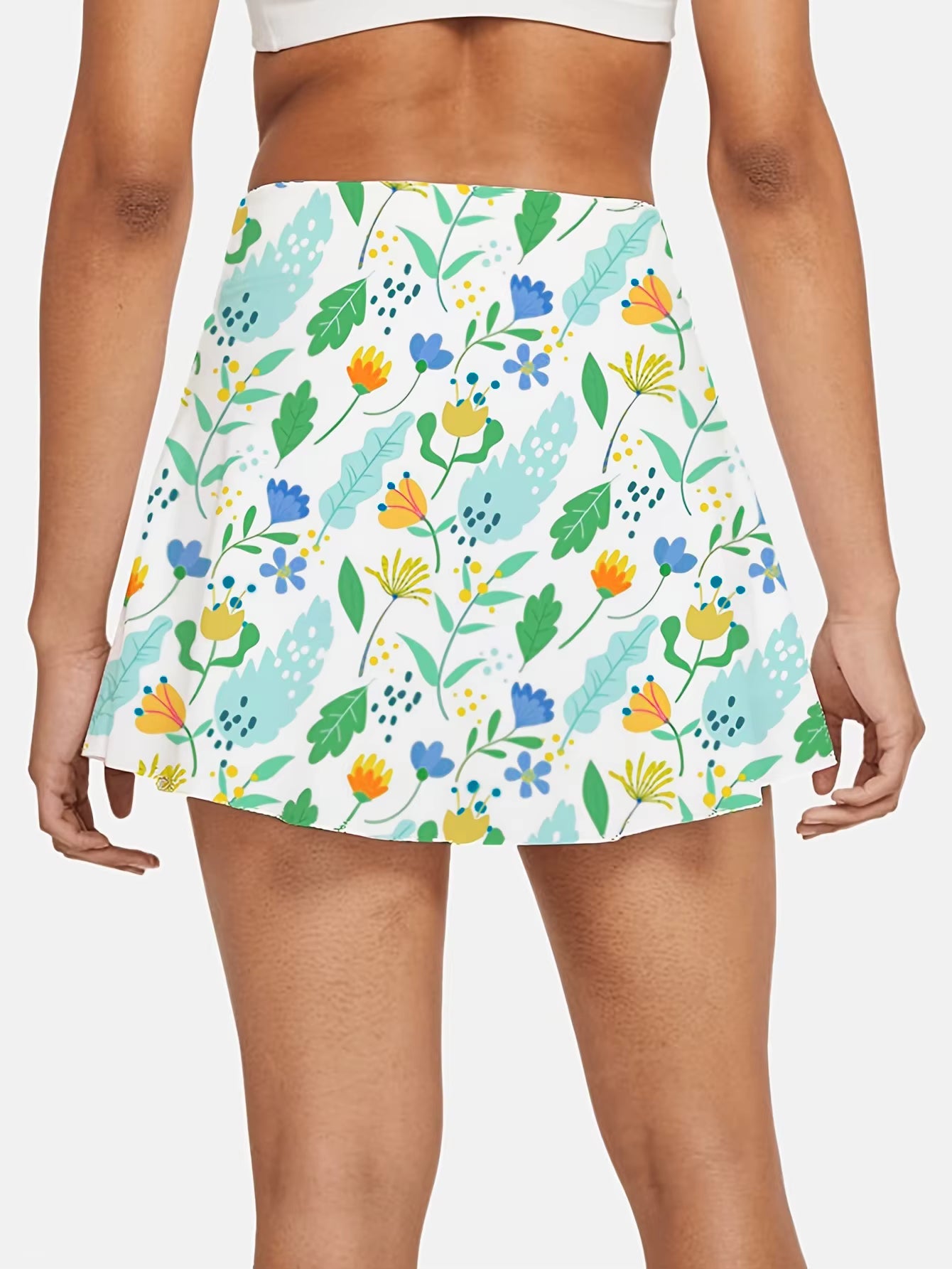 Casual Knit Floral Print With Pocket Detail Shorts Elastic Waist Mini Skirt Mssza