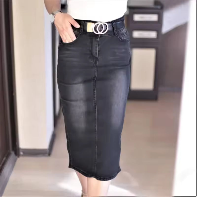 Casual Knit High Waist Mid-Calf Medium Stretch Pencil Skirt Mssza