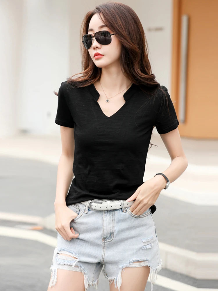 Casual Knitted Bamboo Cotton Medium Stretch T-Shirt Mssza