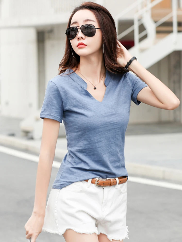 Casual Knitted Bamboo Cotton Medium Stretch T-Shirt Mssza