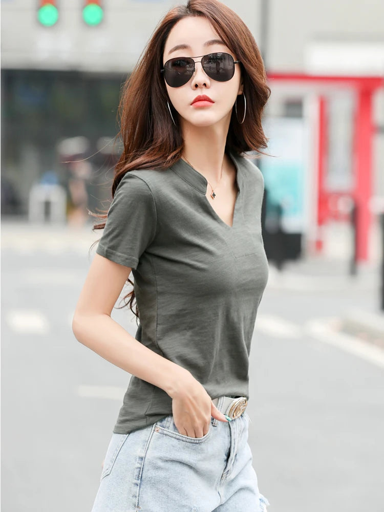 Casual Knitted Bamboo Cotton Medium Stretch T-Shirt Mssza