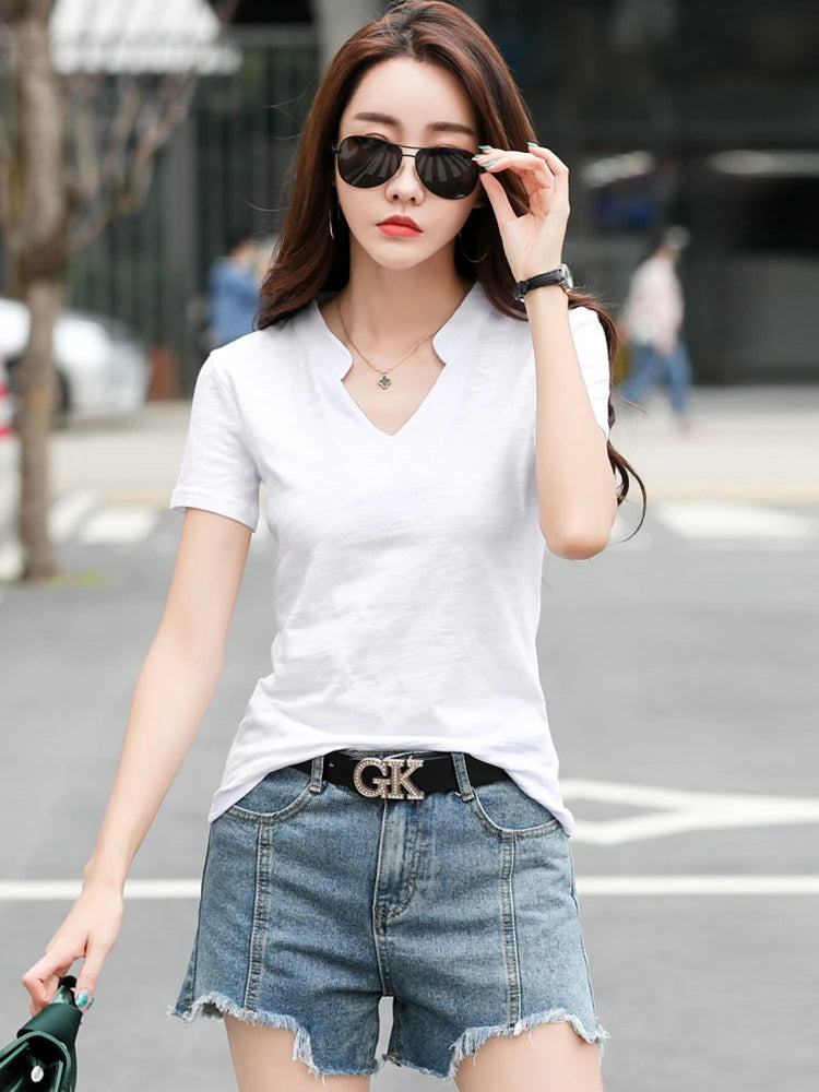 Casual Knitted Bamboo Cotton Medium Stretch T-Shirt Mssza