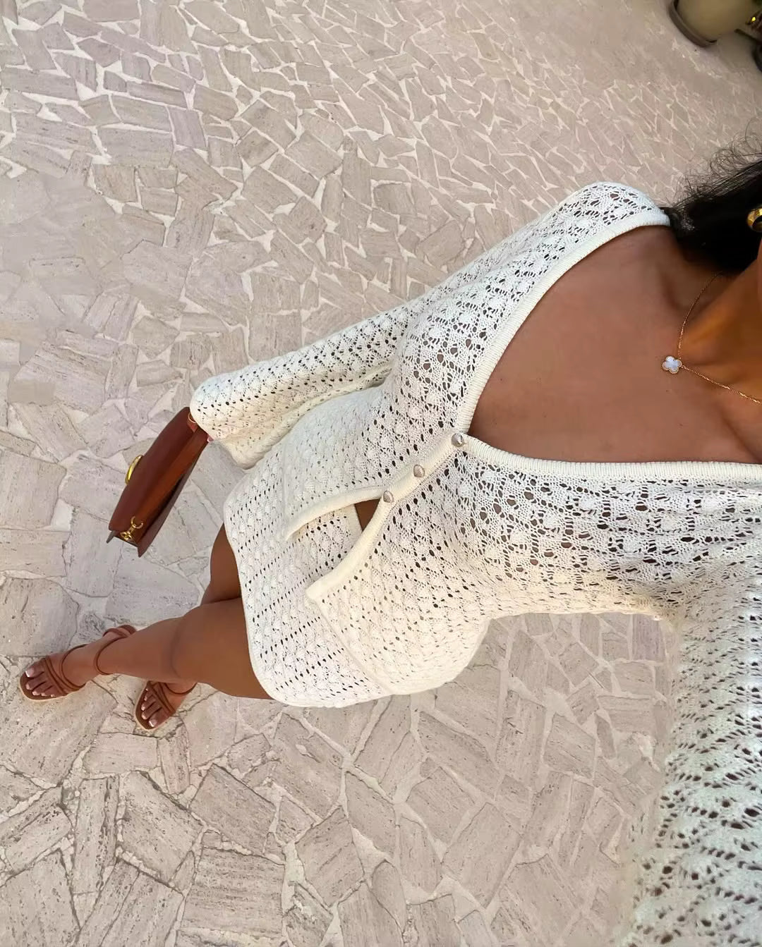 Casual Knitted Blouse Cardigan Top Slim Short Skirt Bikini Suit Beach Vacation Dress Mssza