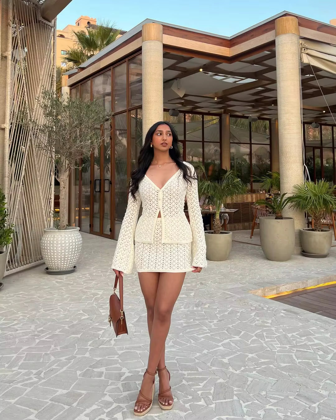 Casual Knitted Blouse Cardigan Top Slim Short Skirt Bikini Suit Beach Vacation Dress Mssza