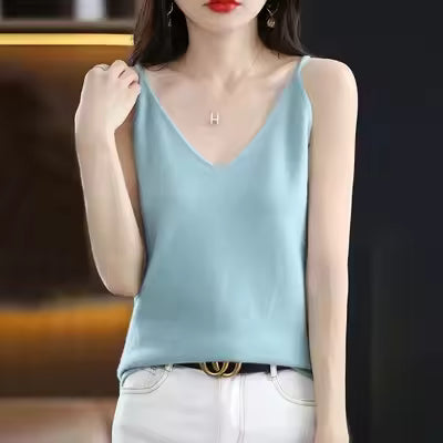 Casual Knitted Cotton V-neck Tank Office Lady Tank Top Mssza