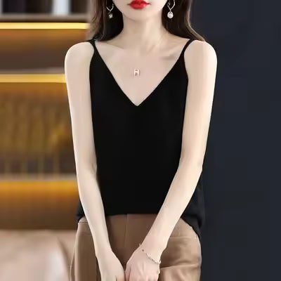 Casual Knitted Cotton V-neck Tank Office Lady Tank Top Mssza
