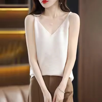Casual Knitted Cotton V-neck Tank Office Lady Tank Top Mssza